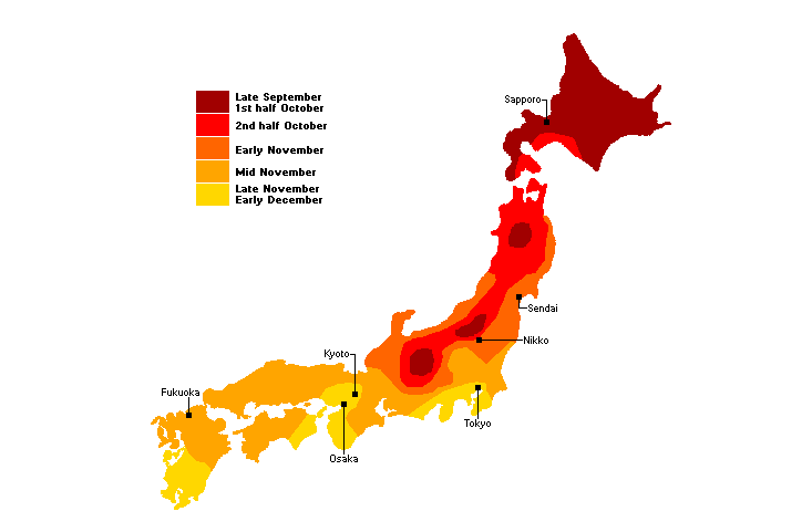 Japan fall foliage map